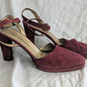 Yves Saint Laurent YSL Vintage Burgundy Suede Heels Shoes Size 10 Women